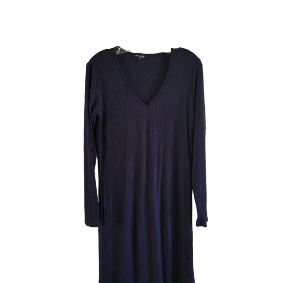 Massimo Dutti Black Ribbed Jersey Knit Long Sleeved Dress - Picture 2 of 5